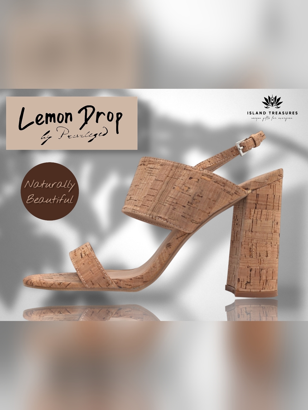 Lemon Drop "Emony" Women's Size 10 Natural Cork Upper Ankle Strap Block Heel